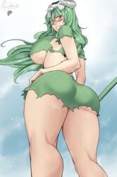 1girls ass ass_focus big_ass bleach breasts devilukez female female_only from_below green_hair huge_breasts large_ass light-skinned_female light_skin long_hair looking_at_viewer looking_down nelliel_tu_odelschwanck solo underboob