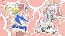 2girls camel_(dansen) covered_in_goo covered_in_slime d-gate echidna_wars_dx female inside_stomach inside_view milia milia_wars no_escape original original_art pixel_(artwork) pixel_art sachiho sketch stomach_acid stuck stuck_together vore vore_sequence