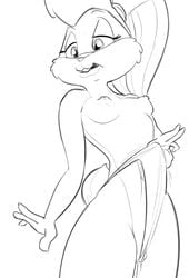 anthro breasts clothing female humanoid lagomorph lola_bunny looney_tunes mammal nipples nude open_mouth panties pussy rabbit saran-rape simple_background solo teeth underwear warner_brothers wedgie