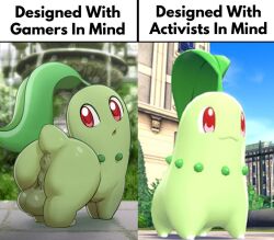 anus ass backsack balls ballsack casual_nudity chikorita darkened_balls darkened_genitalia day designed_with_gamers_in_mind detailed_background digital_media_(artwork) elemental_creature english_text feral flora_fauna fountain game_freak generation_2_pokemon generation_3_pokemon genitals green_body humor leaf looking_at_viewer male male_only meme nintendo open_mouth ornament outside perineum plant pokemon pokemon_(species) pokemon_legends:_z-a presenting presenting_hindquarters puffy_anus raised_tail rear_view red_eyes scrotum scrotum_flap scut_tail short_tail solo tail tail_anus text zeklullaby