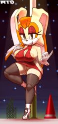 anthro big_breasts breasts brown_eyes brown_hair clothed clothing female female_only footwear fur furry furry_only gloves half-closed_eyes hi_res high_heels highres huge_breasts lagomorph large_breasts mammal marthedog nipples on_one_leg pubic_hair pussy rabbit sega shoes solo sonic_(series) standing thick_thighs thighhighs thighs vagina vanilla_the_rabbit wide_hips