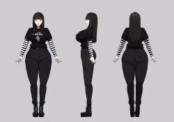 big_ass big_breasts big_butt big_thighs big_titties black_hair breasts clothing commission curvaceous curvaceous_female curvaceous_figure curvy curvy_figure curvy_hips female female_focus female_only goth_girl gotic katherine_(darkcuby001) long_hair original original_character reference_sheet wozzu1