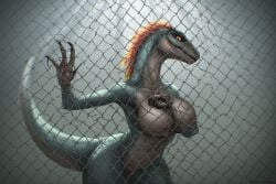 ai-created ai_generated anthro breasts dinosaur dinosaur_girl dinosaur_humanoid female female_only furry furry_ass furry_breasts furry_female furry_only furry_tail humanoid jurassic_park_(franchise) jurassic_world nude nude_female teeth thedangerxdx velociraptor