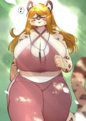 anthro arizel big_breasts breasts cleavage closed_eyes female fur furry furry_only solo tagme tail underchikichan