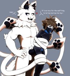 absurd_res anal anal_sex anthro anthro_penetrating anthro_penetrating_human bound changed_(video_game) collar encasement hi_res human human_on_anthro human_penetrated interspecies knot latex_creature lin_(changed) lock_bulge lock_symbol male male/male mammal null null_bulge penetration sex soronie squid_dog_(changed) tentacle white_body
