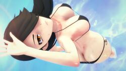 1girls amber_eyes bikini bikini_bottom bikini_top black_hair black_hair_female cinder_fall hair_over_one_eye half-dressed half_naked half_naked_female logang45 long_hair long_hair_female rwby solo_female