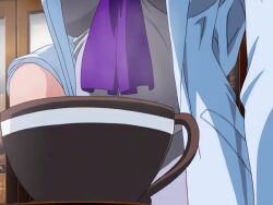 00s 1girls 2004 animated anime_screenshot bible_black bible_black_new_testament blonde_hair breasts coffee_mug crossed_arms cup earrings female formal_clothes jewelry lab_coat large_breasts lipstick long_hair makeup miniskirt mug purple_eyes saeki_kaori shin_bible_black shirt skirt smile suit tagme