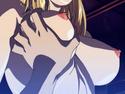 00s 1boy 1girls 2004 animated bible_black bible_black_new_testament blonde_hair breasts cowgirl_position earrings embarrassed female grabbing_another's_breast groping high_ponytail large_breasts large_penis lips male moaning navel nude oshima_takeshi penis ponytail purple_eyes saeki_kaori shin_bible_black shiny_skin sweat tagme vice_principal