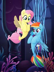 2017 absurd_res cutie_mark duo female fluttershy_(mlp) friendship_is_magic hair hi_res hooves long_hair multicolored_hair my_little_pony my_little_pony_the_movie open_mouth pink_hair rainbow_dash_(mlp) rainbow_hair sea_pony selenophile smooth_skin