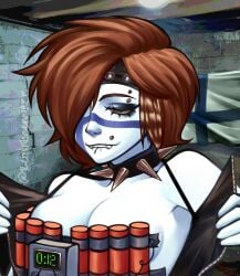 big_breasts biting_lip biting_own_lip bomb breasts brown_hair clothed collar countdown_timer countryhumans countryhumans_girl dynamite explosives eyebrow_piercing eyebrows eyelashes eyeliner female female_focus female_only finland finland_(countryhumans) flag hair half_clothed half_naked hi_res highres huge_breasts human imminent_death indoors large_breasts mouth_piercing nude_female piercing piercings pupils red_eyes showing_breasts showing_off sideboob smile smiling smirk solo_focus stripped stripped_naked suicide_bomber thick_breasts timer undressing