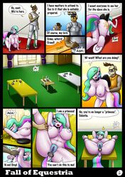 2017 alicorn anthro anthrofied areola bondage bondage bound breasts buttplug cervine collar comic dainn_(oc) dildo equine fall_of_equestria female friendship_is_magic horn male mammal my_little_pony nipples ponkpank princess_celestia_(mlp) pubes pussy reindeer sex_toy slave table wings