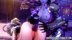 2girls 3d anal anal_insertion animated anus ass batyastudio blender dildo female female_only insertion mercy no_sound overwatch pussy sex_toy video widowmaker yuri