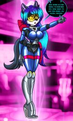 absurdres breasts empty_eyes expressionless female female_only femsub furry hypnosis hypnotic_visor hypnotized long_hair multicolored_hair open_mouth original sheila_(toni-technaclaw) solo standing standing_at_attention tech_control text visor zorro-zero