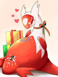 anus blush bow censored christmas closed_eyes cum cum_in_ass cum_in_pussy cum_inside cum_on_face female feral gift heart holidays latias legendary_pokémon mochitig nintendo pokemon pokemon_(species) pussy solo sweat video_games