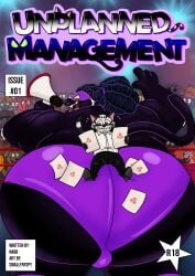 absurd_res anthro audience black_bottomwear black_clothing black_pants bottomwear bovid braided_hair canid canine canis caprine clothed clothed_anthro clothed_male clothing collared_shirt cougar cover cover_art cover_page crowd domestic_cat domestic_dog domestic_pig duo english_text eye_mask felid feline felis female fighting_ring fully_clothed fully_clothed_anthro fully_clothed_male fur giant goat group hair hi_res large_male larger_male male mammal manager megaphone mini_giant nabb-kun nabb_(nabb-kun) overweight overweight_anthro overweight_male pantherine pants paper partially_clothed_anthro partially_clothed_male pig ponytail poodle purple_body purple_clothing purple_fur purple_underpants purple_underwear shade_(nabb-kun) shirt size_difference smallfryspy suid suine sus_(pig) text topwear underwear wrestler wrestling
