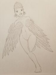 avian cute happy harpy invalid_tag nude pin pinup pose pussy thigh_gap