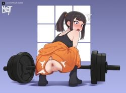 ^^^ abstract_background accidental_exposure anus arse artist_name ass asshole barbell black_boots black_hair black_tank_top blush boots butt butthole clothed clothes_ripping commentary embarrassed en'en_no_shouboutai enen_no_shouboutai female fire_force from_behind highres labia lifting_weights light_skin maki_oze muscular muscular_female nayt_layt naytlayt open_mouth orange_pants oze_maki pants ponytail purple_eyes pussy ripped_clothing ripped_pants solo squatting tank_top torn_bottomwear torn_clothes torn_clothing torn_pants twitter_username twitter_x_logo uncensored vagina wardrobe_malfunction wide-eyed