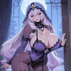 1girls 2025 2d ai_generated bedroom big_ass big_breasts black_swan_(honkai:_star_rail) cl4wny clothed clothing curvy curvy_figure home honkai:_star_rail night standing thick_thighs