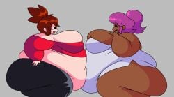 2girls alt_girlfriend_(readraws) alternate_costume ass_bigger_than_head b3_gf_(blazethewolf55) bbw belly_bigger_than_head big_ass big_belly big_breasts blush breasts_bigger_than_head chubby_female dark-skinned_female fat_arms fat_female fat_thighs female friday_night_funkin girlfriend_(friday_night_funkin) hands_on_breasts hands_on_hips huge_ass huge_belly huge_breasts large_ass large_breasts looking_each_other open_mouth overweight overweight_female pink_hair ponytail red_hair secretgooble smile solid_color_background thick_thighs video_game_character