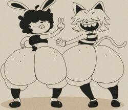 black_and_white bunny_boy bunny_ears bunny_tail cartoony cat_boy cat_ears cat_tail catboy conna_rose fat_ass femboy furu_flami looking_back male quir_(furu_flami) shortstack vintage