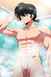 ai_generated completely_naked completely_nude featureless_chest featureless_crotch male male_only muscular muscular_male naked no_genitals no_nipples no_penis nude nude_male null ranma_saotome showering tensor_art tensorart