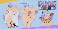 2024 2_horns absurd_res animal_humanoid areola big_breasts bovid bovid_humanoid bovine bovine_humanoid breasts cattle cattle_humanoid clothed clothing diane_(arachibi) ear_piercing english_text eyewear feet female footwear glasses hair hi_res high_heels horn huge_breasts huge_thighs humanoid jewelry mammal mammal_humanoid model_sheet multicolored_hair navel necklace nipples nude peculiart piercing pince-nez pronouns ring shoes short_hair solo standing tail text thick_thighs translucent translucent_clothing