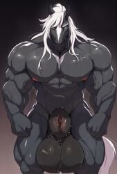 abs anthro balls big_balls bodily_fluids dripping equid equine genital_fluids genitals hi_res horse huge_balls hyper hyper_balls hyper_genitalia looking_at_viewer male mammal muscular muscular_anthro muscular_male pecs precum precum_drip solo standing zex