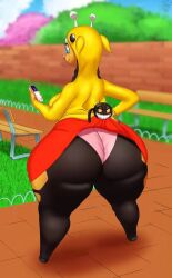 absurd_res antennae_(anatomy) anthro ass assisted_exposure bench big_breasts big_butt blue_eyes bottomwear breasts cellphone clothed clothing ears_down electronics female generation_2_pokemon girafarig group hi_res hoodie huge_breasts huge_butt humanoid living_tail looking_at_another looking_at_butt mischievous mischievous_smile n-kosi nahff nintendo oblivious outside panties park park_bench penelope_and_katelyn_(nahff) phone pink_clothing pink_panties pink_underwear pivoted_ears pokemon pokemon_(species) rear_view silhouette skirt smile spectators tail thick_thighs topwear underwear unusual_anatomy unusual_tail upskirt wide_hipped_anthro wide_hipped_female wide_hips