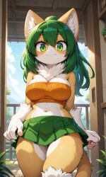 ai ai-created ai_art ai_generated anthro breasts clothing crop_top domestic_cat furry_female looking_at_viewer pixai skirt sollyz solo solo_female solo_focus strapless sundyz tagme