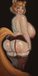 1girls animal_ears areolae ass big_ass big_breasts black_background breasts busty cellulite fat_ass female female_only freckles garter_belt garter_straps green_eyes huge_ass huge_breasts large_ass large_breasts legwear looking_at_viewer looking_back marvel marvel_rivals massive_breasts nipples orange_hair panties png solo squirrel_girl_(marvel) squirrel_girl_(marvel_rivals) syrupglazed tail thick_ass thick_thighs thighhighs topless wide_hips