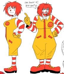 1girls 2d binej_yeah clown clown_girl color colored english english_text female female_only mcdonald's no_sex red_hair ronald_mcdonald rule_63 solo solo_female speech_bubble standing text twitter_link white_background
