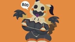 1girls 2d 2d_(artwork) 4_claws 4_fingers almost_naked almost_nude anthro anthro_female anthro_only belly belly_button big_breasts bikini black_body breasts claws clothes dialogue dialogue_bubble female female_focus female_only fingers game_freak generation_7_pokemon hi_res highres humanoid kneehighs large_breasts mimikyu nintendo nipple_bulge nipples nipples_bulge nipples_visible_through_bikini orange_background pangotime pokémon_(species) pokemon pokemon_(game) pokemon_(species) pokemon_humanoid pokemon_sm purple_tongue simple_background smoke_from_mouth solo solo_female solo_focus text text_bubble thick thick_ass thick_butt thick_legs thick_thighs thin_bikini tongue tongue_out wood_tail
