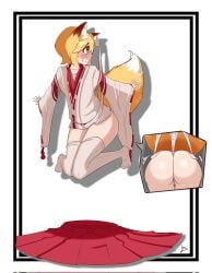 1girls 2023 animal_ears ass bl4ckc0ffee19 blonde_hair blush bow_panties clenched_teeth embarrassed fox_ears fox_girl fox_tail hanging_wedgie looking_back no_pants no_shoes panties senko_(sewayaki_kitsune_no_senko-san) sewayaki_kitsune_no_senko-san skirt skirt_removed suspension tagme tail thighhighs watermark wedgie white_panties yellow_eyes