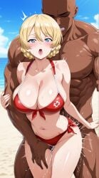 ai_generated anal_sex beach bikini blacked blonde_female blonde_hair blush braided_hair breasts darjeeling dark-skinned_male female from_front_position girls_und_panzer huge_breasts interracial_sex lifeguard lifeguard_swimsuit luger_982 male sea slim_waist tight_clothing wide_hips
