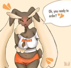 big_breasts breasts bunny bunny_girl chubby_female closed_eyes cute_face cute_girl female hooters hooters_uniform horny_female long_ears lopunny open_mouth