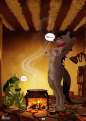 2025 absurd_res animal_genitalia anthro balls bent_legs big_breasts black_hair blush bottomless breasts brown_body brown_fur canid canine claws cleavage closed_eyes clothed clothing colored comic digital_media_(artwork) duo feet fingers fire food fox full-length_portrait fully_sheathed fungus fur fur_markings genitals green_body green_fur green_hair gynomorph hair herm herm_(lore) hi_res hindpaw holt_(spoogiehowl) hug hyena intersex kneeling_oral_position looking_at_viewer mammal markings muscular mushroom navel nipple_piercing nipples patreon paws penis penis_tip piercing ponytail portrait rock scarf shaded sheath shy simple_background sitting size_difference speech_bubble spoogiehowl spread_legs spreading standing steam story tail text thick_thighs tight_clothing topwear undressing url wood