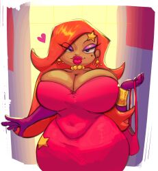 1girls 5_fingers bare_shoulders beauty_mark big_breasts big_lips bimbo bimbo_lips boranaut bracelet cleavage cleavage_overflow dress ear_piercing earrings eyebrows_visible_through_hair eyelashes eyeliner female female_only gloves hair_ornament hair_over_one_eye handbag heart heart_symbol hips hips_wider_than_shoulders holding_object hourglass_figure human lipstick mascara mole mole_under_eye mr._bean:_the_animated_series mr._bean_(series) navel_outline necklace orange_hair pearl_necklace purse pursed_lips slightly_chubby slightly_chubby_female star_hair_ornament the_female_celebrity thick_thighs wavy_hair