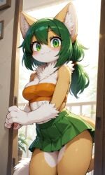 ai ai-created ai_art ai_generated anthro breasts clothing crop_top domestic_cat furry_female looking_at_viewer pixai skirt sollyz solo solo_female solo_focus strapless sundyz tagme