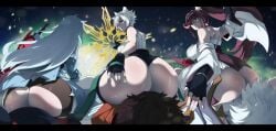 1other 2girls 3boys a_(xenoblade) absurdres ambiguous_gender animal_ears ass assertive_female big_ass breasts brown_hair catgirl censored commission female femdom glimmer_(xenoblade) grey_hair huge_ass lanz_(xenoblade) long_hair looking_back male multiple_boys multiple_girls na'el_(xenoblade) nintendo nipples no_panties noah_(xenoblade) pinkseito pixiv_commission ponytail red_hair short_hair silver_hair sitting_on_face sword taion_(xenoblade) thick thick_ass wide_hips xenoblade_(series) xenoblade_chronicles_3