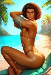 ai_generated arched_back ass ass beach beach_chair big_ass big_butt bikini boy brown_hair bubble_ass bubble_butt day green_bikini hazel_eyes looking_at_viewer male micro_bikini palm_tree plump_ass round_ass round_butt sitting sky solo sunny swimsuit tallcallipygian tcallipygian thick_thighs thighs thong thong_bikini tree undressing vacation