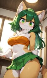 ai ai-created ai_art ai_generated anthro breasts clothing crop_top domestic_cat furry_female looking_at_viewer pixai skirt sollyz solo solo_female solo_focus strapless sundyz tagme