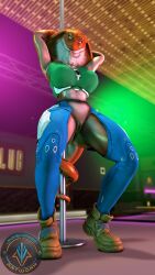 3d_(artwork) absurd_res anthro ass big_breasts blue_eyes boots bottomwear breasts clothed clothed_anthro clothed_female clothing cobra dancing digital_media_(artwork) elapid_(snake) female footwear genitals green_eyes half_naked hi_res inside lights looking_at_viewer markings nude nude_anthro nude_female orange_body orange_skin pants pole reptile scalie shoes snake solo spread_legs spreading strip_club striped_body striped_markings striped_tail stripes stripper_pole tail tail_markings tongue tongue_out topwear vulva xpasha122x