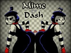 2girls 2women ass ass_to_ass big_penis black_and_white_background bonbon_(derpixon) breasts chuchu_(derpixon) female females_only fourth_wall hand_on_hip heart_symbol looking_at_viewer medium_breasts mime mime_and_dash penis red_gloves scarf star_symbol