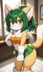 ai ai-created ai_art ai_generated anthro breasts clothing crop_top domestic_cat furry_female looking_at_viewer pixai skirt sollyz solo solo_female solo_focus strapless sundyz tagme