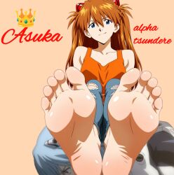2girls angry_sub asuka_langley asuka_langley_sohryu bare_legs bare_shoulders barefoot blue_eyes blue_hair blush bodysuit bondage breasts character_name clavicle closed_mouth clothing crown denim dress english_language feet female female_only femdom fetish foot_fetish foot_focus foot_stool footstool hair_between_eyes hair_ornament happy happy_dom happy_girl headwear human_footstool human_furniture humiliation interface_headset jeans kuudere legs long_hair looking_at_viewer multiple_girls neon_genesis_evangelion orange_hair pants pilot_suit plugsuit pov_feet sitting smile smug smug_face smug_smile soles solo tank_top toenails toes torn_clothes torn_jeans torn_pants tsundere
