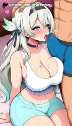 1boy 1girls 2025 abs ai_assisted ai_generated anime artist_name bare_shoulders big_breasts big_breasts big_breasts big_chest big_penis bj blowjob blowjob_face blue_eyes blush breast breasts breasts breasts bulge bust busty chest choker cleavage cock collarbone dick erection erection_under_clothes fellatio female firefly_(honkai:_star_rail) hand_on_another's_head heart heart-shaped_pupils hi_res high_quality high_resolution highres honkai:_star_rail honkai_(series) large_breasts licking licking_penis long_hair navel open_mouth oral_sex patreon patreon_username penis penis_awe shorts silver_hair sitting skypassion solo_focus stable_diffusion straight sucking symbol-shaped_pupils tongue tongue_out watermark