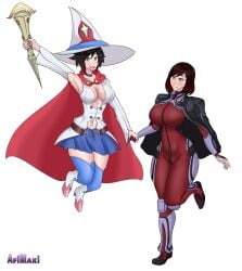 2girls afimaki big_breasts breasts code_geass cosplay female female_only hand_holding hat holding_hands huge_breasts kallen_stadtfeld_(cosplay) large_breasts little_witch_academia milf mother_and_daughter multiple_girls red_hair ruby_rose rwby shiny_chariot_(cosplay) short_hair silver_eyes summer_rose ursula_callistis_(cosplay) witch_hat