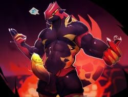 abs balls biceps bodily_fluids digital_drawing_(artwork) digital_media_(artwork) erection exclamation_point generation_3_pokemon genital_fluids genitals glans groudon hi_res legendary_pokemon male megadolix muscular muscular_male nintendo pecs penis pokemon pokemon_(species) question_mark solo