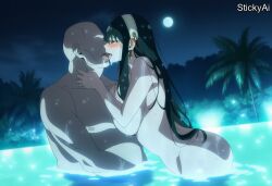 accurate_art_style ai_generated anime_coloring black_hair cheating cheating_female cheating_wife dancer egyptian female harem_outfit large_breasts long_hair male mature_female red_eyes spy_x_family stickyai toned yor_briar yor_forger