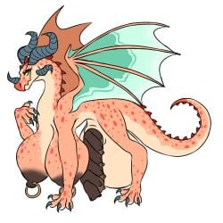 2025 anthro balls big_balls big_breasts big_penis breasts dragon dragon_feral dragon_penis female feral futanari horns hyper intersex mega_novelatus nipple_piercing orange_scales penis quadruped spotted winged